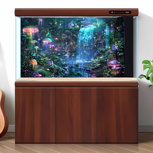 Jungle Waterfall Aquarium Background Enchanted Bloom Mushrooms Fish Tank Background Dancing Creatures Sparkling Fantasy Forest Reptile Tank Backgrounds Mystery Forests Terrarium Backgrounds 24x12in - color: Pink_Green, size: 24(W)x12(H)inches/ 60(W)*30cm(