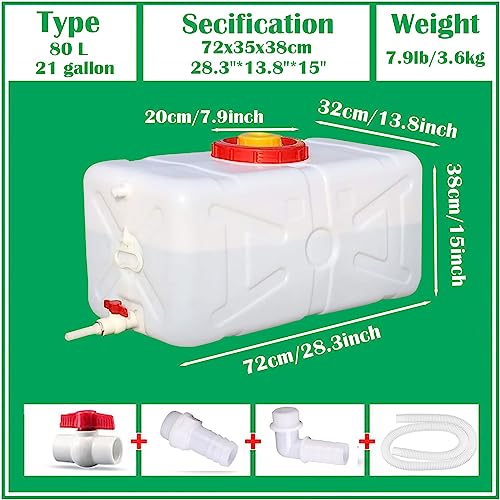 20 Gallon Portable Water Tank with Spigot&Hose, Water Storage Container for Camping, RV, Truck, Emergency Preparedness（Thickening） - color: 21 Gallon
