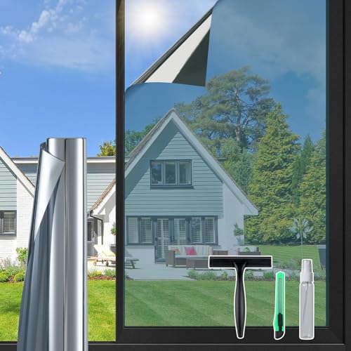 DOWELL One Way Window Privacy Film with 3 Tools Window Tint for Home Heat Control Anti UV Sun Blocking Reflective Mirror Covering See Out Not in for House and OfficeSilver 23.6" X 78.7" - color: Silver, size: 23.6" X 78.7"