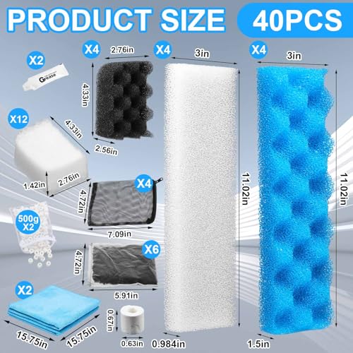 Threlaco 38 Pcs Filter Media Compatible with Fluval 406/407 Canister Filter, Maintenance & Replacement Kit, Including Bio Sponge, Activated Carbon, Ceramic Rings, Mesh Bags, Rags, Silicone Lubricant - style: 406/407