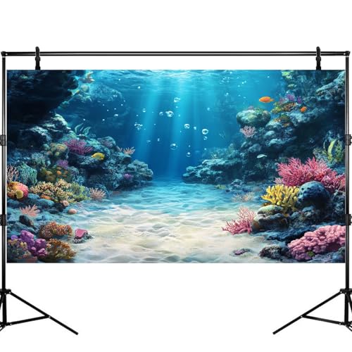 Under The Sea Aquarium Background Underwater Scene Coral Reefs Fish Tank Background Ocean Bed Scene Sand Rocky Outcrops Terrarium Backgrounds Seabed Diverse Marine Life Sunlight Tank Poster 24x12in - color: Blue_Brown, size: 24(W)x12(H)inches/ 60(W)*30cm(