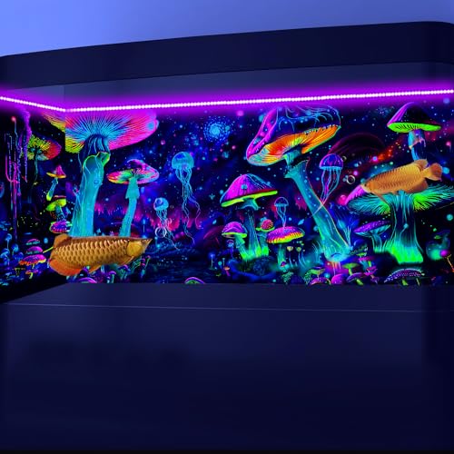 48X18IN Blacklight Aquarium Background UV Reactive Mushroom Background Starry Sky Terrarium Background with 10 EVA Double-Sided Tape - size: 48X18in/120X45cm