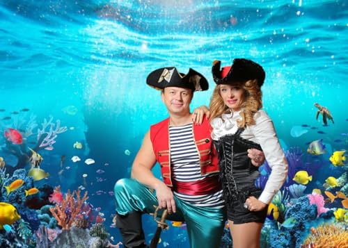 Under The Sea Backdrop 7x5ft Underwater World Blue Ocean Deep Sea Sunlight Seabed Aquarium Photography Background Tropical Fish Turtle Coral Diving Birthday Party Photo Studio Props - color: Blue1, size: 7x5ft