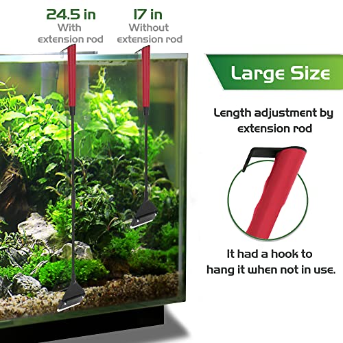 24.5’’ Professional Algae Scraper, Aquarium Blade Cleaner with 10 Pcs Replaceable Blades Stubborn Algae, Suitable for Water Tank Size Above 30 Gallons - color: Red, size: L