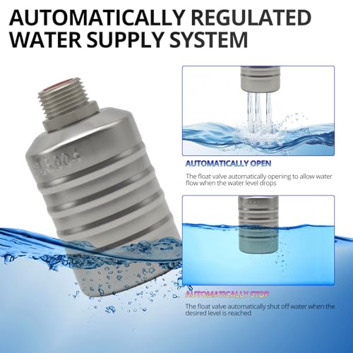 HXH 1 Pack NPT Water Float Valve Kit, 1/2" to 3/4'' Auto Shut off Water Level Control Float Valve, 304 Stainless Steel Fully Automatic water shut off valve for Pool, Livestock Troughs.