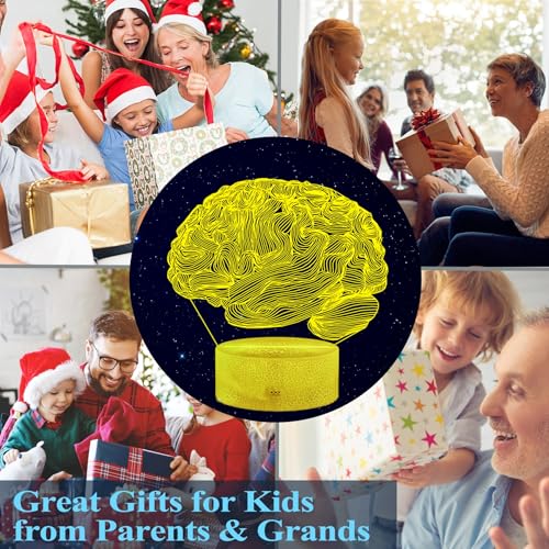 Neurology Gifts, 3D Brain Illusion Lamp, Night Light with16 Colors Changing, Remote Control, Timer, Dimmable, Kids Room Decoration, Xmas Brain Model Gifts - color: Brain
