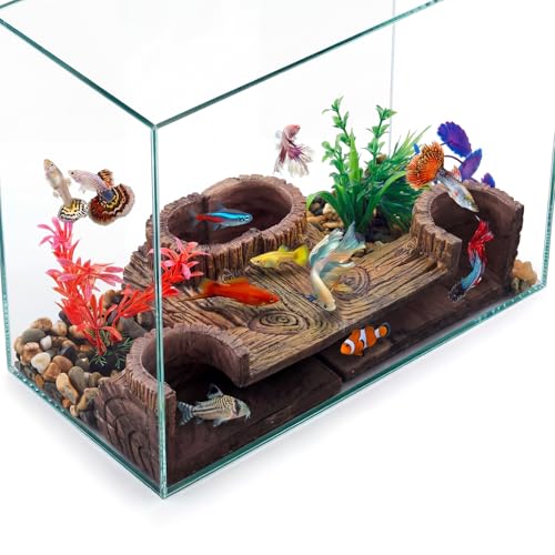 2 Pcs Aquarium Underground Tunnel Cave Wood Like, 5.1 x 2 x 2.7 Inch Fish Hideout for Aquarium, Decoration for Guppy, Corydoras Catfish, Loaches, Corydora Catfish Bettas Pleco and Shrimps