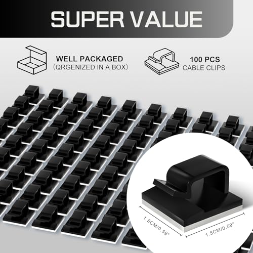 100PCS Cable Clips, Adhesive Wire Clips Strong Cord Clips Wire Holders, Cable Management Clips for Desk, Wall, Car, TV, Ethernet Cable (Black, Small) - color: Black, size: Small