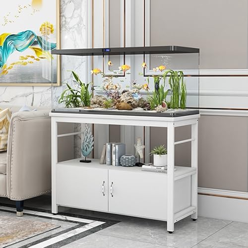 55-75 Gallon Fish Tank Stand, Metal Frame Aquarium Stands, with Shelves and Storage Cabinet for Fish Tank Accessories Storage, for Home Office White frame + white 80x45x70cm - color: White frame + white, size: 80x45x70cm