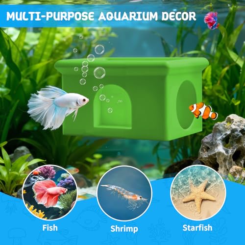 Floating Betta Fish Hammock Cave House for Aquarium, 3D Printed Betta Shrimp Feeder & Hideout Cave Toys, Small Aquarium Feeding Ring Decor, Turtle Fish Tank Decorations Accessories -Green - color: Grass Green