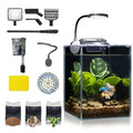 Desktop Small Aquarium Set Glass Fish Tank 1.25 Gallon, with Water Pump Filter Bright LED Light Gravel Cleaning Tool, Starter Kit Small Space Easy Setup Space-Saving Design Betta Shrimp