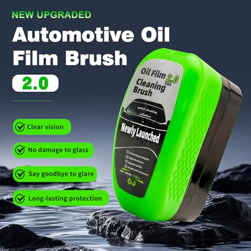 Glass Oil Film Remover for Car, Automotive Glass Cleaning Brush with 150ml Glass Compound, Windshield Cleaner for Clear Vision Clarity, Removes Oil Film & Smudges