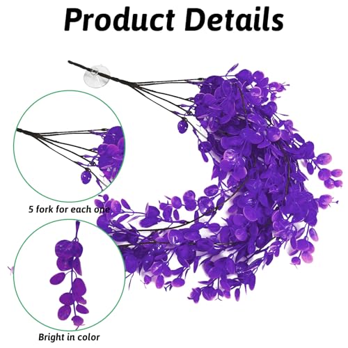 Hamiledyi Fake Reptile Plants 2 Pack Hanging Fake Plants, Plants for Reptiles with Suction Cup, Fake Amphibian Plants for Bearded Dragon Lizard Geckos Chameleon Tank (Purple) - color: Purple, size: 2 PCS