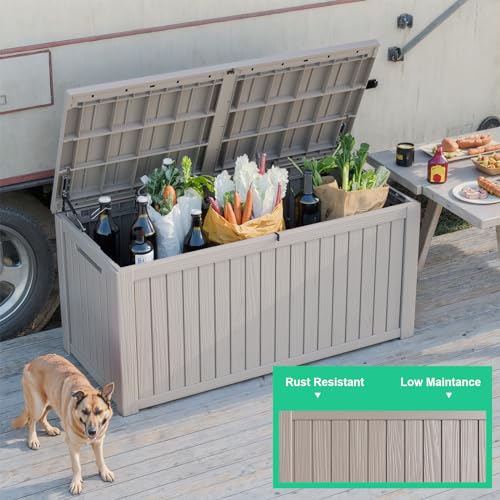 PatioZen 200 Gallon Resin Deck Box, Lockable Patio Outdoor Storage Box for Furniture, Garden Tools and Tools Storage, Waterproof Outside Storage Boxes - Grey - color: Grey, size: 200 Gallon