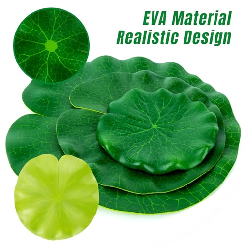 RAINFLOW 18PCS Lily Pads for Ponds Artificial Pond Plants Floating Flowers for Pool Aquarium Plants Lotus Flower for Fish Koi Pond Accessories for Outdoor Ponds Patio Pond Decorations 3Sizes