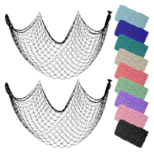 ZUEXT Decorative Fishing Net 80x40 Inch, 2 Pack Large Black Picture Fish Net, Wall Photo Hanging Fishnet for Nautical Mermaid Pirate Ocean Themed Hawaii Beach Under The Sea Party Decorations - color: Black, size: 80" x 40" - 2 Pack