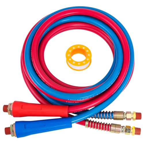 CheeMuii 12 FT Semi Truck Air Line Hose Assembly Rubber Air Brake Hoses With Flexible Grips & DOT Fittings for Truck Trailer Tractor - (Red & Blue Color-Coded) - size: 12 FT Assembly
