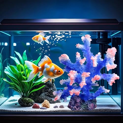 Premium Coral Reef Ornament - Lifelike Artificial Coral Decor for Saltwater & Freshwater Aquariums | Hand-Painted Blue, Aquarium-Safe Polyresin (5.7"×5.1"×6.3") - color: Blue