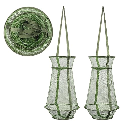 Collapsible Fish Basket Mesh Fish Trap Portable Fish Cage Foldable Fishing Keep Net for Keeping Fish Alive, Bait Storage Crayfish Crab Minnows Shrimps Lobsters - color: Green-2pcs