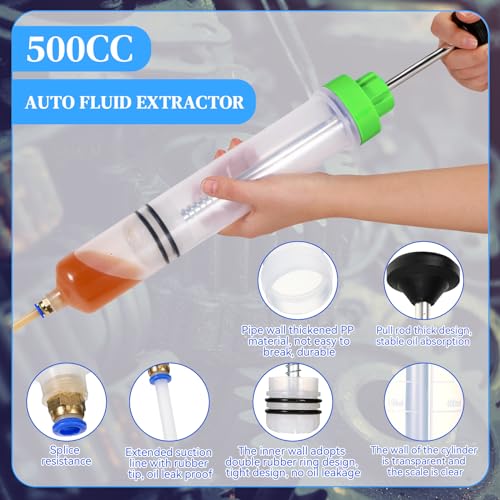 Gisafai 500cc Fluid Extractor Automotive Pump Manual Oil Extractor Pump Syringe for Gasoline Hand Cleaner for Power Steering, Hydraulic Fluid(Green) - color: Green, size: 500cc