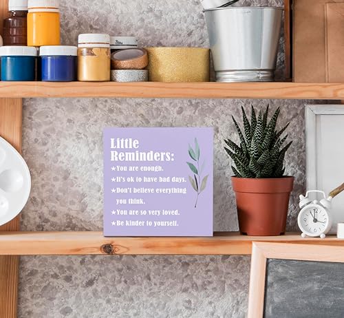 SRADMO Inspirational Little Reminders Wood Box Sign Desk Decor, Inspirational Desk Decor, College Motivational Positive Affirmation Gifts Box Sign For Office Home Dorm Tabletop Decoration(Purple) - color: purple, size: 5″×5″