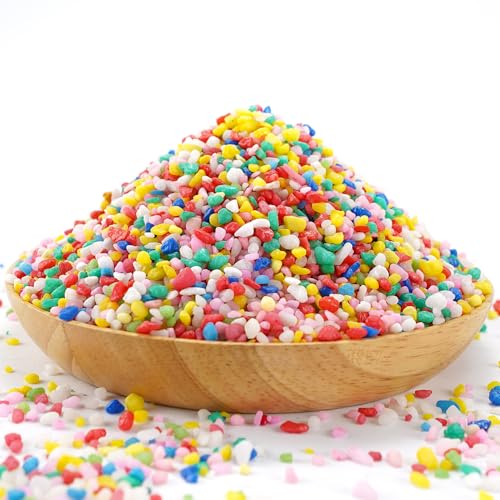 Mini Rainbow Confetti Gravel Pebbles Mix Colored Stones Aquarium Gravel Decorative Colored Garden Sand Succulent Cactus Bonsai Gritty Mix Rocks for Top Dressing, Landscaping, Home Decor 2.2 lbs - color: Mini Rocks, size: 2.2 lb