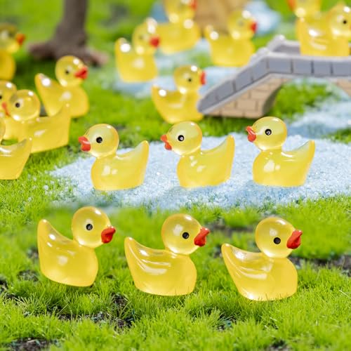 100 Pieces Mini Resin Luminous Ducks Yellow Tiny Duckies for Miniature Dollhouse Decor Accessories Garden Aquarium Miniature Characters Fairy Garden Potted DIY Ornament Party - style: The Yellow Duck 100PC