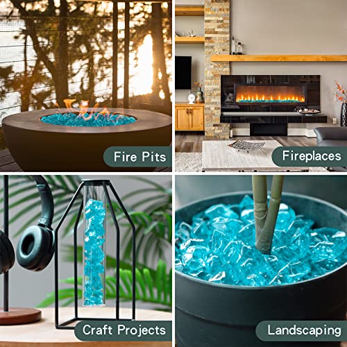 Onlyfire 1/2-Inch Polygon Fire Glass, 10 Pound Pack Glass Rock for Fireplace Fire Pit & Lanscaping, High Luster Aqua Blue - color: Aqua Blue, size: 1/2 inch