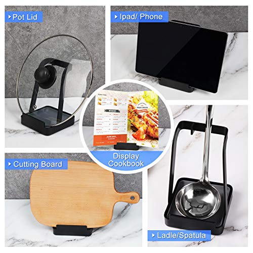 NiHome Versatile Pot Lid Ladle Holder Multipurpose Spatula Pad Book Cutting Board Spoon Rest Kitchen Utensils Drip Tray Washable Durable Stable Tack-Free Installation (Black) - color: Medium Black, size: no diatomite