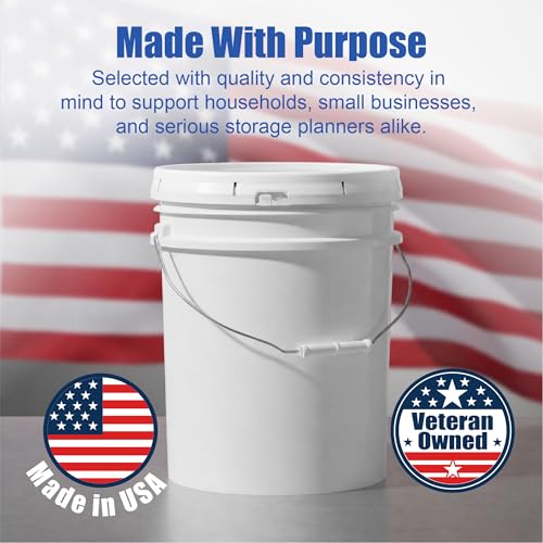 ePackageSupply 5 Gallon Bucket - Food Grade Bucket with Airtight Gasketed Tear Strip Lid, BPA-Free, Heavy-Duty 90 Mil HDPE Plastic Pail, Bulk Storage, Durable Container, Made in USA - White, 6 Packs - size: 6 Packs