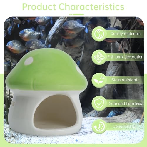 Cute Aquarium Mushroom House Betta Fish Tank Accessory Decor Mini Ceramic Fish Hideout Shrimp Cave Ornament (Green) - color: Green