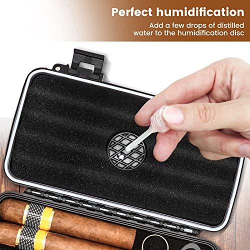 Flauno Travel Cigar Humidor Case - Portable Cigar Box kit with Humidifier Disc, Cigar Cutter, Cigar Punch, Cigar Holder & Dropper, Waterproof, Crushproof, Airtight (Holds up to 5 Cigars) - size: Holds up to 5 Cigars with Cigar Accessories