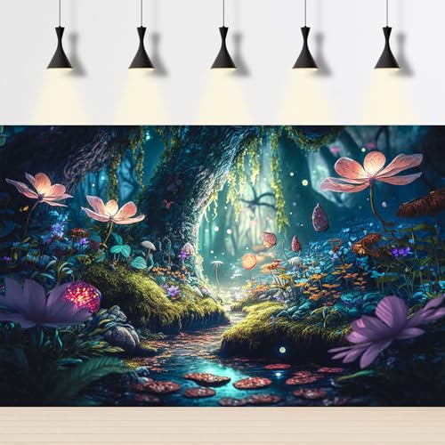 2 Packs Surreal Undersea Fantasy Garden Aquarium Background Colorful Glitter Floral Flowers Tranquil Lake Stream Fish Tank Background Blue Dreamy Jungle Rainforest Reptile Tank Backgrounds 24x12in - color: Foggy Blue, size: 24(W)x12(H)inches/ 60(W)*30cm(H