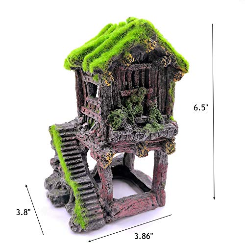 M2cbridge Aquarium Decorations Fish Hideout House Betta Cave with Green Lifelike Moss (Style 4) - style: Style 4