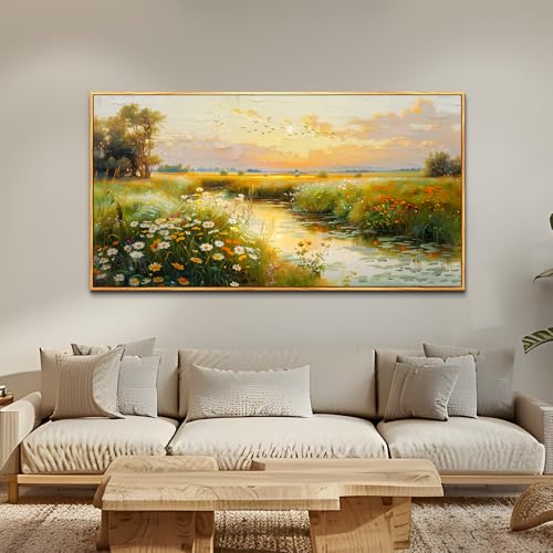 ZUITINGHUA Wood Framed Canvas Wall Art For Living Room Large Wall Decor For Office Bedroom Decorations Pastoral Scenery Picture Water edge Painting Artwork Ready To Hang Home Decor 30x60 In - color: Pastoral Wood Framed 2, size: 60"L x 30"W