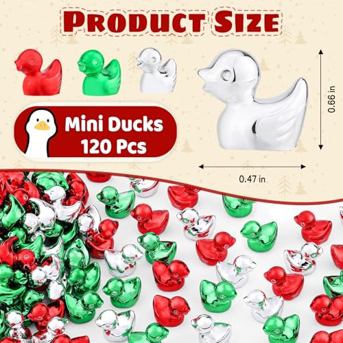 120Pcs Mini Duck Statue Golden Duck Figurines Micro Garden Landscape Dollhouse Cake Decoration Potted Plants DIY Craft Charms for Party Gift(Red Green Silver) - style: 120Pcs Ducks-Red Green Silver