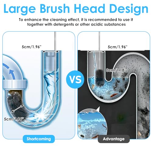 2 Pcs Flexible Drain Pipe Cleaning Brush, 36" Extra Long Double Ended Nylon Bristles and Stainless Steel Tube Cleaners, 2 Brush Head Sizes for Kitchen Sink, Pipe and Hose Cleaning (Black+Blue)
