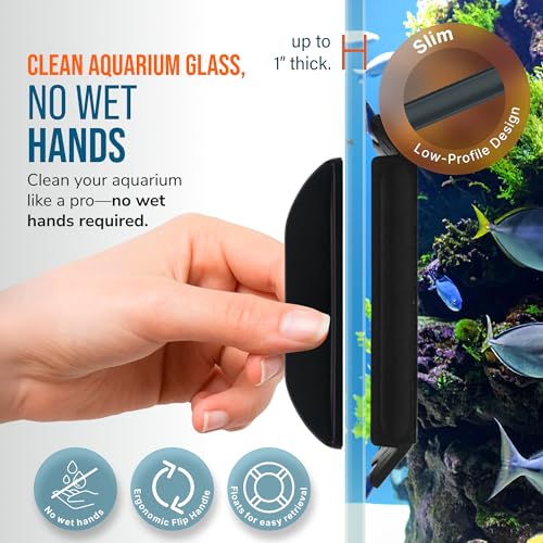 FLIPPER EDGE MAX Magnetic 2-in-1 Aquarium Cleaner for Glass and Acrylic Tanks up to 1 Inch (24mm) Thick – Dual Blade Design with Floating Algae Scraper and Cleaning Tool – LTD Clownfish - color: LTD Clownfish, style: MAX - For Tanks Up to 1 Inch (24mm) Th