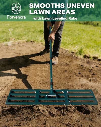 Lawn Leveling Rake 45"x10", Yard Leveling Rake with Wall-Mount Hook, Heavy-Duty Ground Leveler for Soil, Sand, Topsoil, Compost & Fertilizer - style: 45"x10"