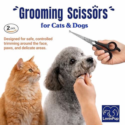 Dog Grooming Scissors Set – Rounded Tip Pet Grooming Shears for Safe Facial and Body Trims – Sharp, Stainless Steel Blades for Smooth Cutting – 2-Pack Pet Grooming Scissors for Dogs and Cats
