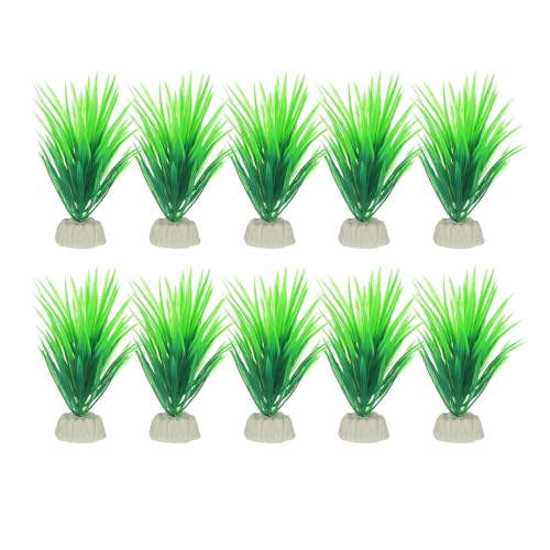 uxcell Aquarium Artificial Plants, 10 Pcs Fish Tank Plants Decorations Accessories Aquatic Ornaments Decor Water Grass, Green (Water Grass)