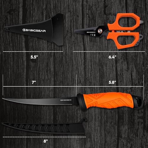 Fishing Fillet Knife and Multi-Tool Scissors Set – 7” 440C Stainless Steel Fillet Knife with Non-Stick Blade, Multi-Tool Scissors with Serrated Blades, Rust-Resistant