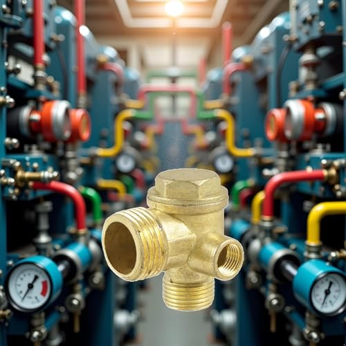 3-Port Brass Air Compressor Check Valve - Heavy-Duty Pneumatic Replacement Part with Leak-Proof Design for Central Pneumatic Compressors, Industrial Repair