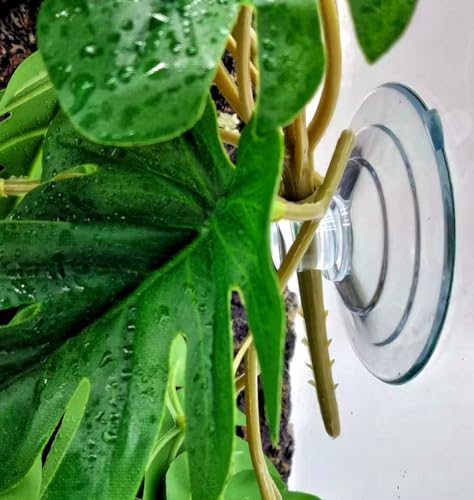 Reptile Plants for Terrarium Decor, Amphibian Habitat Decor, Snake Tank Accessories, Artificial Hanging Plants with Suction Cup-2 Packs (Fake Monstera) - color: Fake Monstera