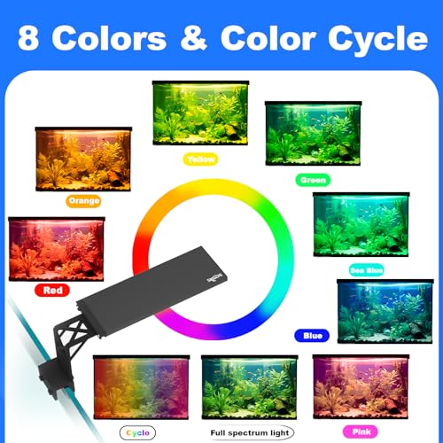 SEAOURA Clip On Aquarium Light for Plants-24/7 Cycle Fish Tank Light with Timer, Full Spectrum+7 Colors Mode, Auto On/Off, Adjustable Brightness and Height, 20W (12inch for 12-20 inch Tank) - size: 12inch for 12-20 inch tank