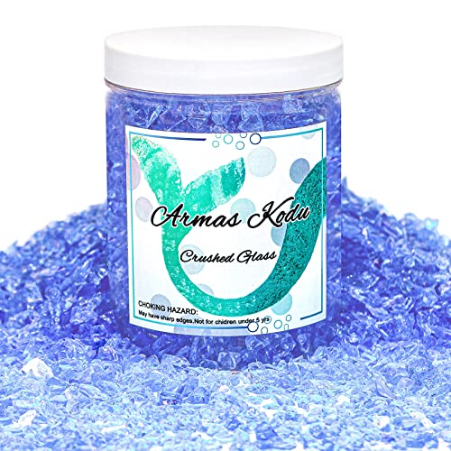 1.5 lb Light Blue Crushed Glass for Resin Art and Crafts, 3-6mm Chunky Broken Glass Pieces, Solid Color Irregular Shards for Geode, Vase Filler, Aquarium Decor & DIY Crafts - color: Light Blue
