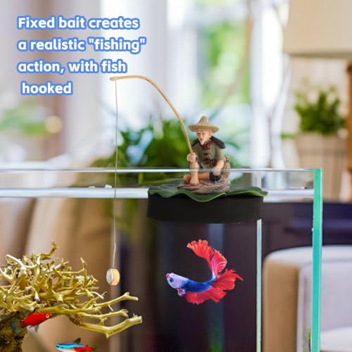 Resin Fisherman Aquarium Decor with Realistic Mini Fishing Rod, Sitting Fishing Figurines Floating Fish Tank Decorations, Fun Fish Feeder Aquarium Ornaments(Style 2) - color: Style 2