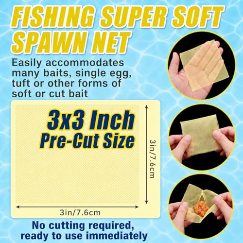 100 Pcs Fishing Soft Spawn Net 3 x 3 Inch Catfish Bait Holder Netting Square Spawn Sack Mesh for Salmon Roe Bags Fishing Bait Accessories - color: chartreuse