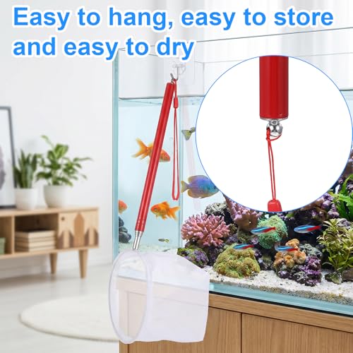 Tyqour Fish Tank Net Small Extendable Aquarium Net with Long Handle Aquarium Fish Net, Surface Skimmer Aquarium Minnow Net for Fish Shrimp Tank, Small Ponds, Creek
