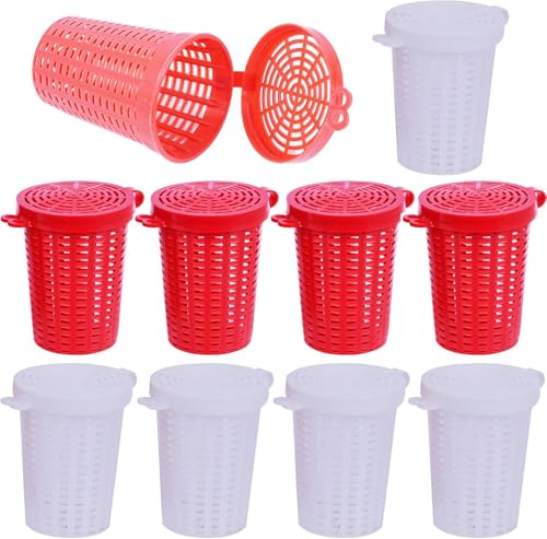 10-Pack Large Plastic Fishing Bait Cage Traps with Feeder Holder Box, Basket & Barrel Case - Bait Keeper for Shrimp, Earthworm, Crab, Minnow, Crawfish, Carp, Catfish in Cast Nets & Tackle Kit